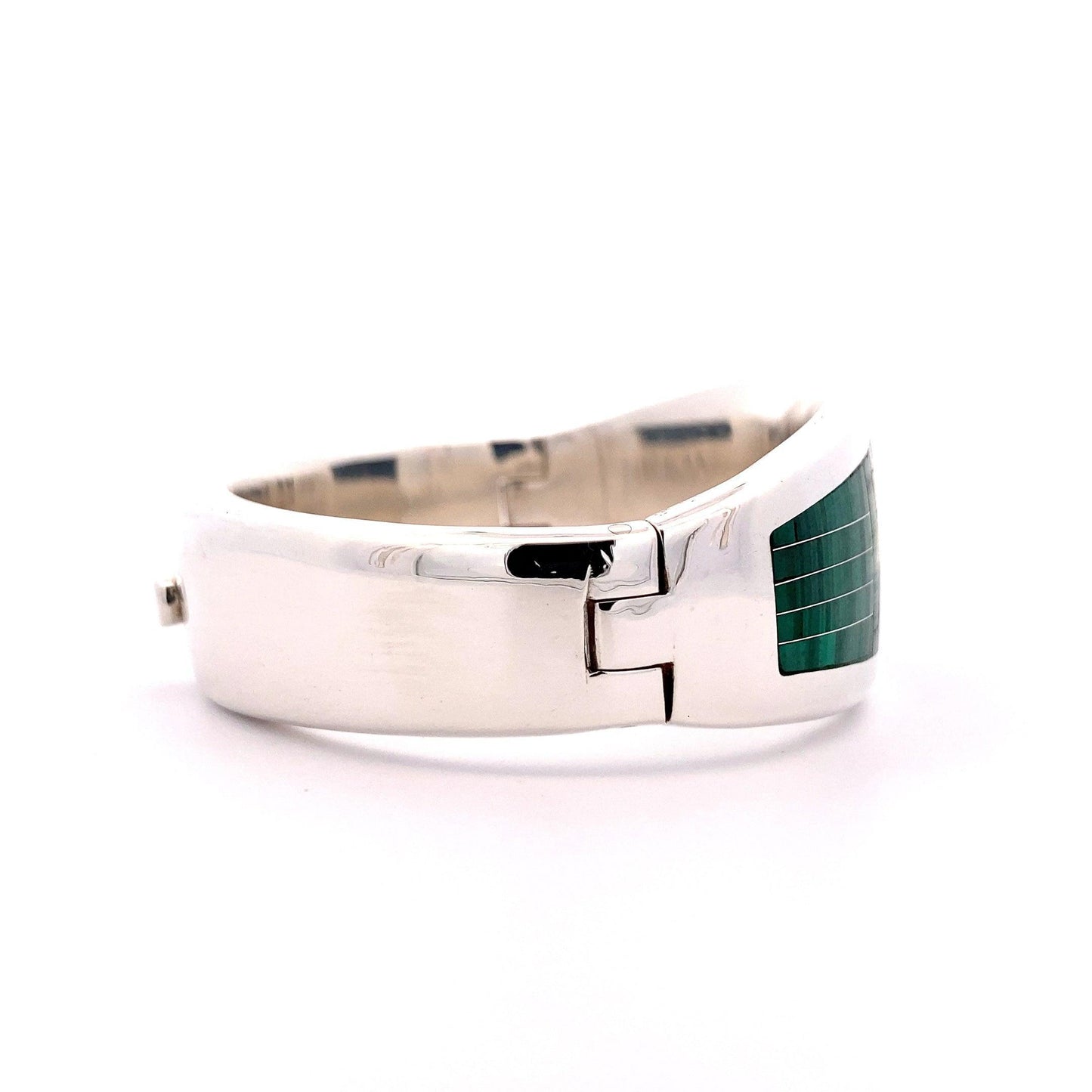 Taxco Inlayed Malachite Hinged Silver Bangle - ipawnishop.com