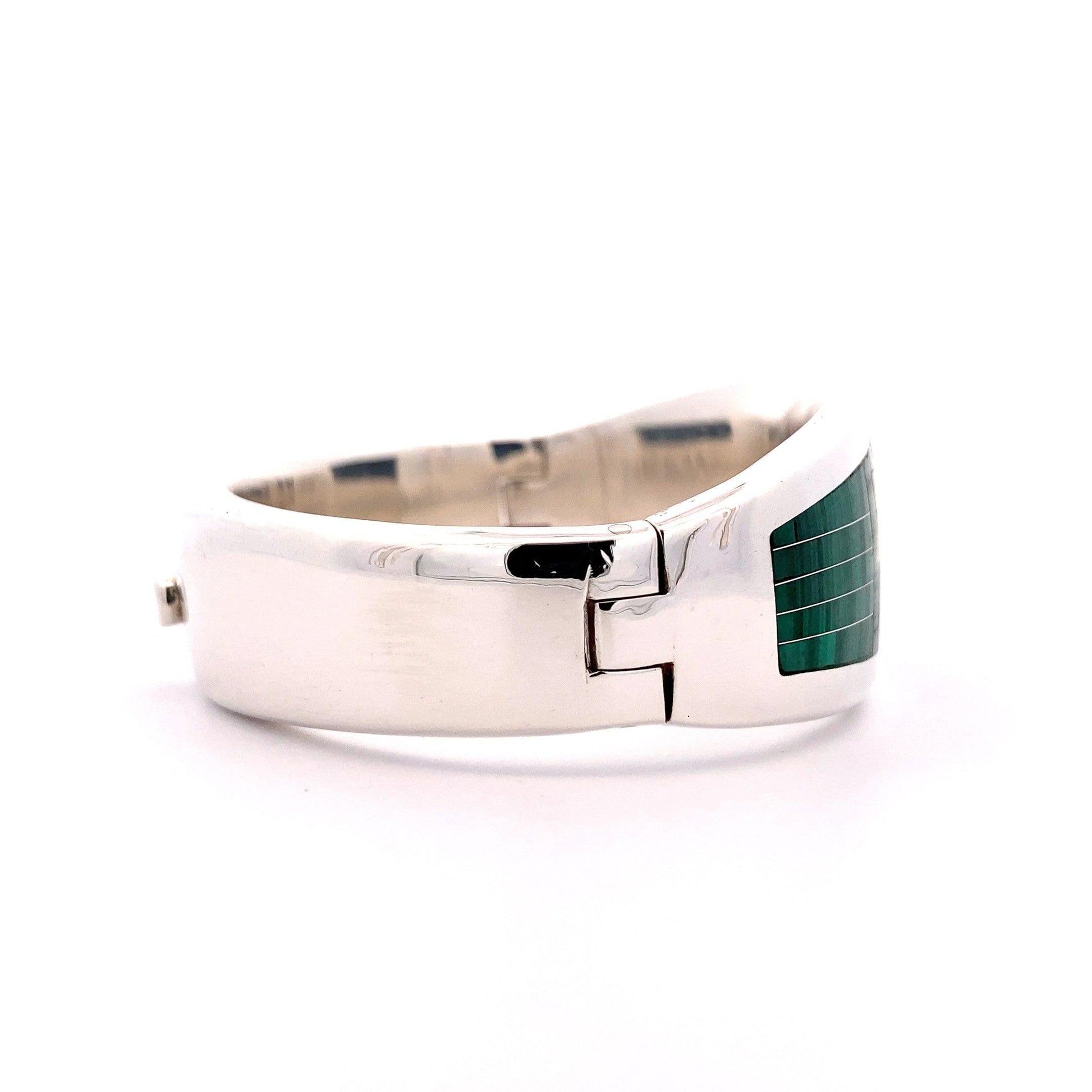 Taxco Inlayed Malachite Hinged Silver Bangle - ipawnishop.com