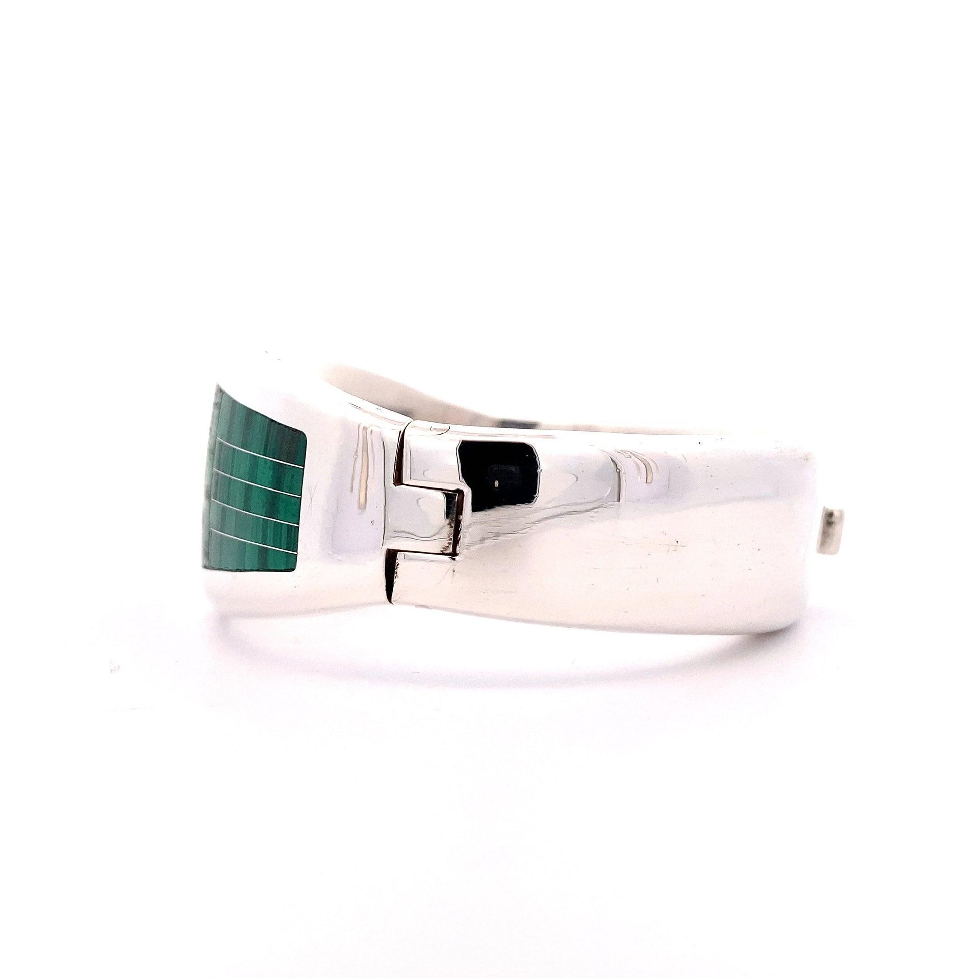 Taxco Inlayed Malachite Hinged Silver Bangle - ipawnishop.com