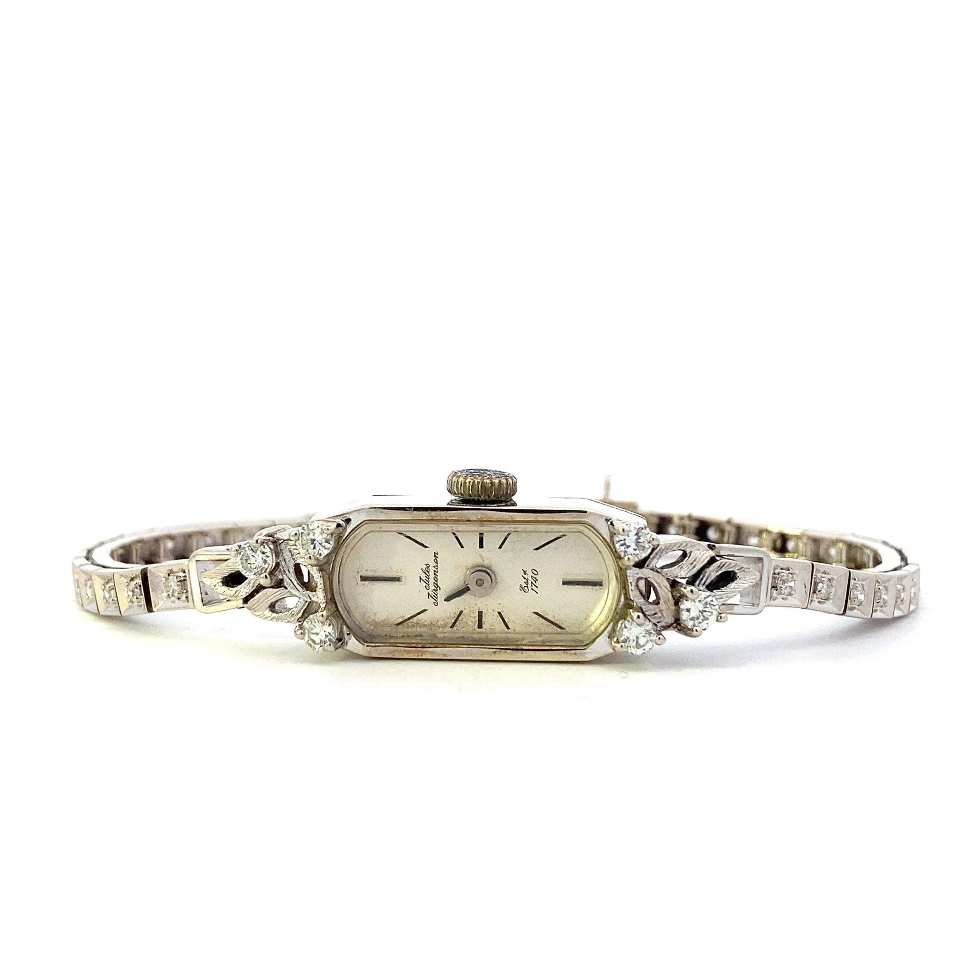 Vintage 14K White Gold Diamond Jules Jurgensen Watch - approx 0.96ct - ipawnishop.com
