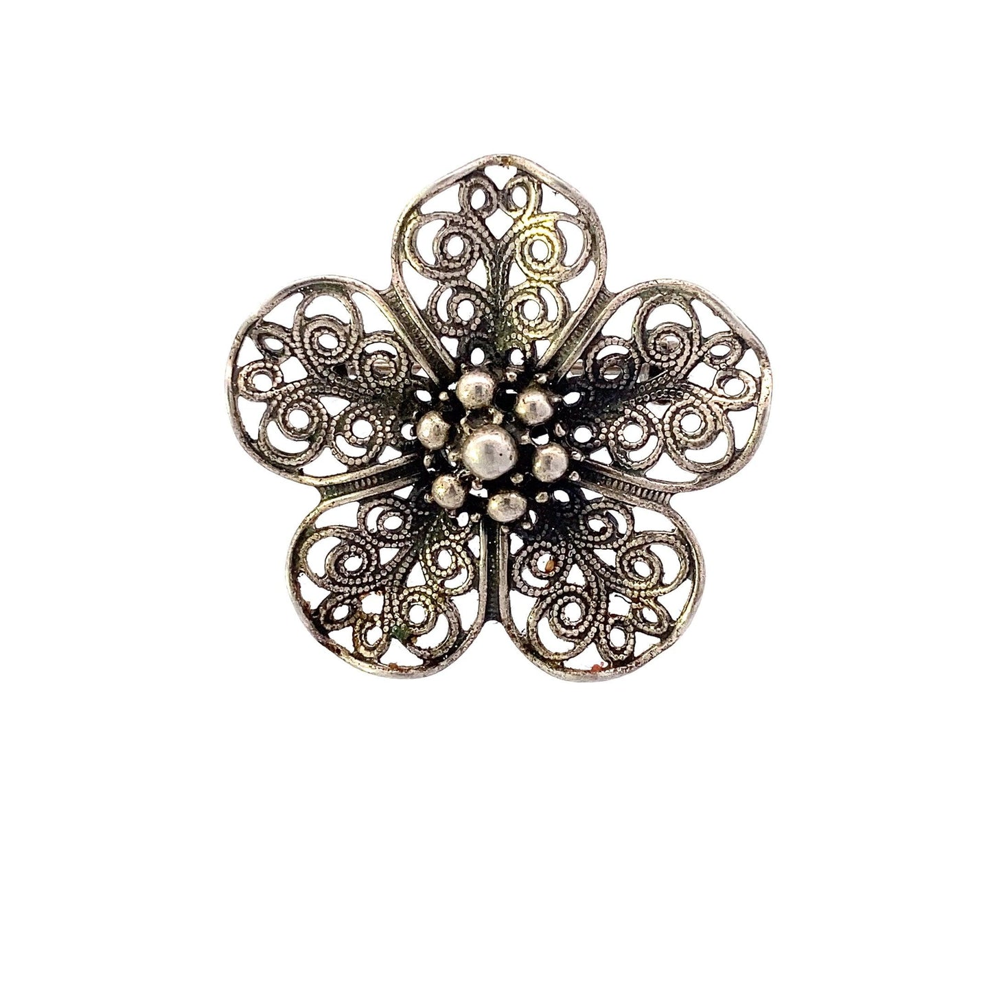 Vintage Sterling Silver "Beu" Filigree Flower Pendant/Brooch - ipawnishop.com