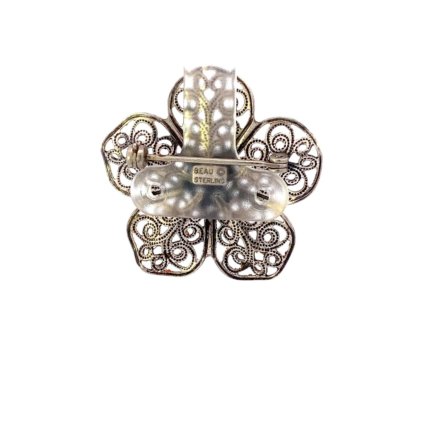 Vintage Sterling Silver "Beu" Filigree Flower Pendant/Brooch - ipawnishop.com