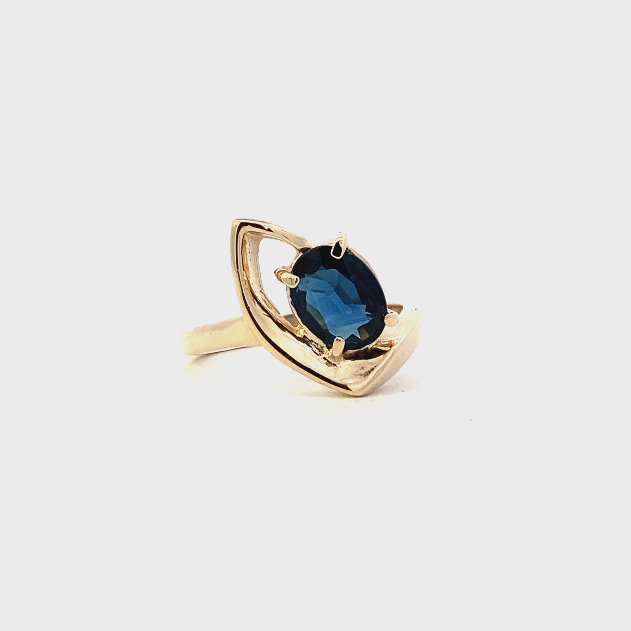 10K Yellow Gold 8x6MM Women's Blue Sapphire Ring