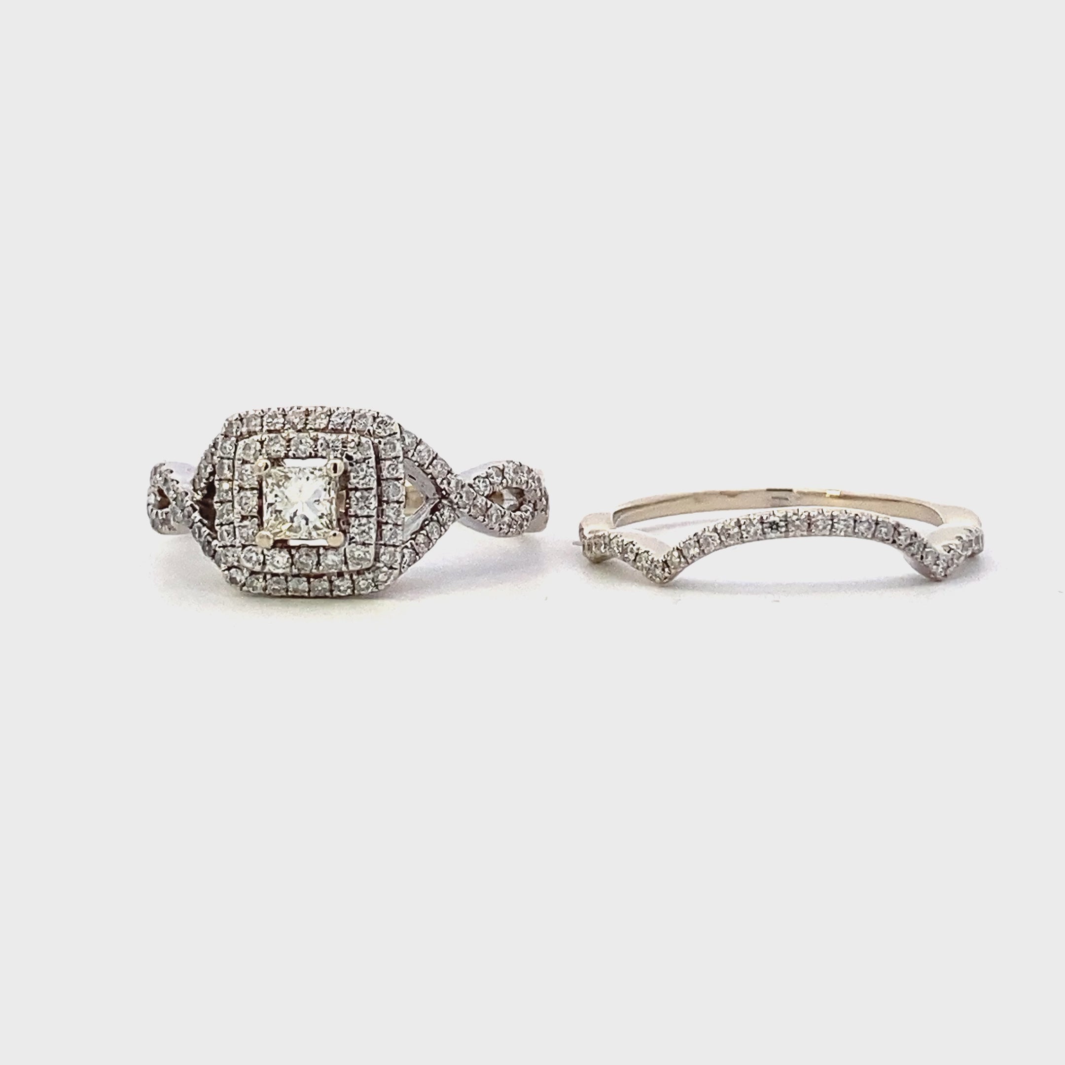 14K White Gold Diamond Engagement & Wedding Ring Set - 0.62ct