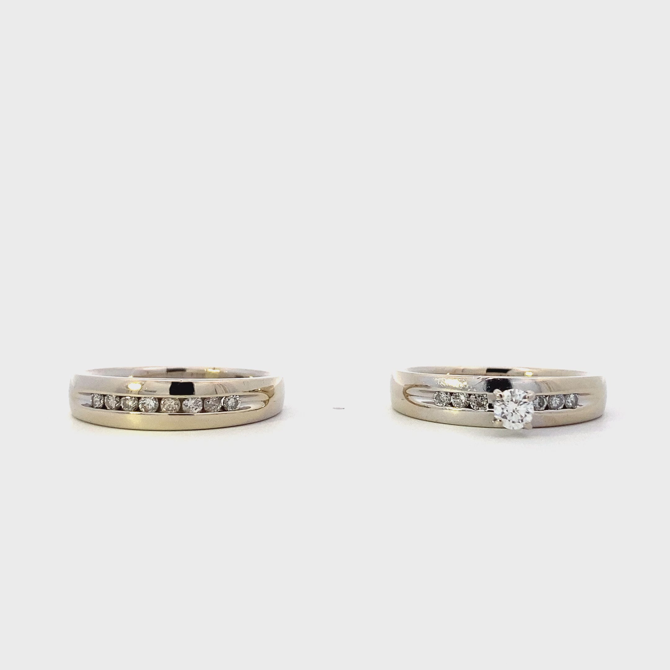 10K White Gold Diamond Engagement & Wedding Ring Set - 0.64ct