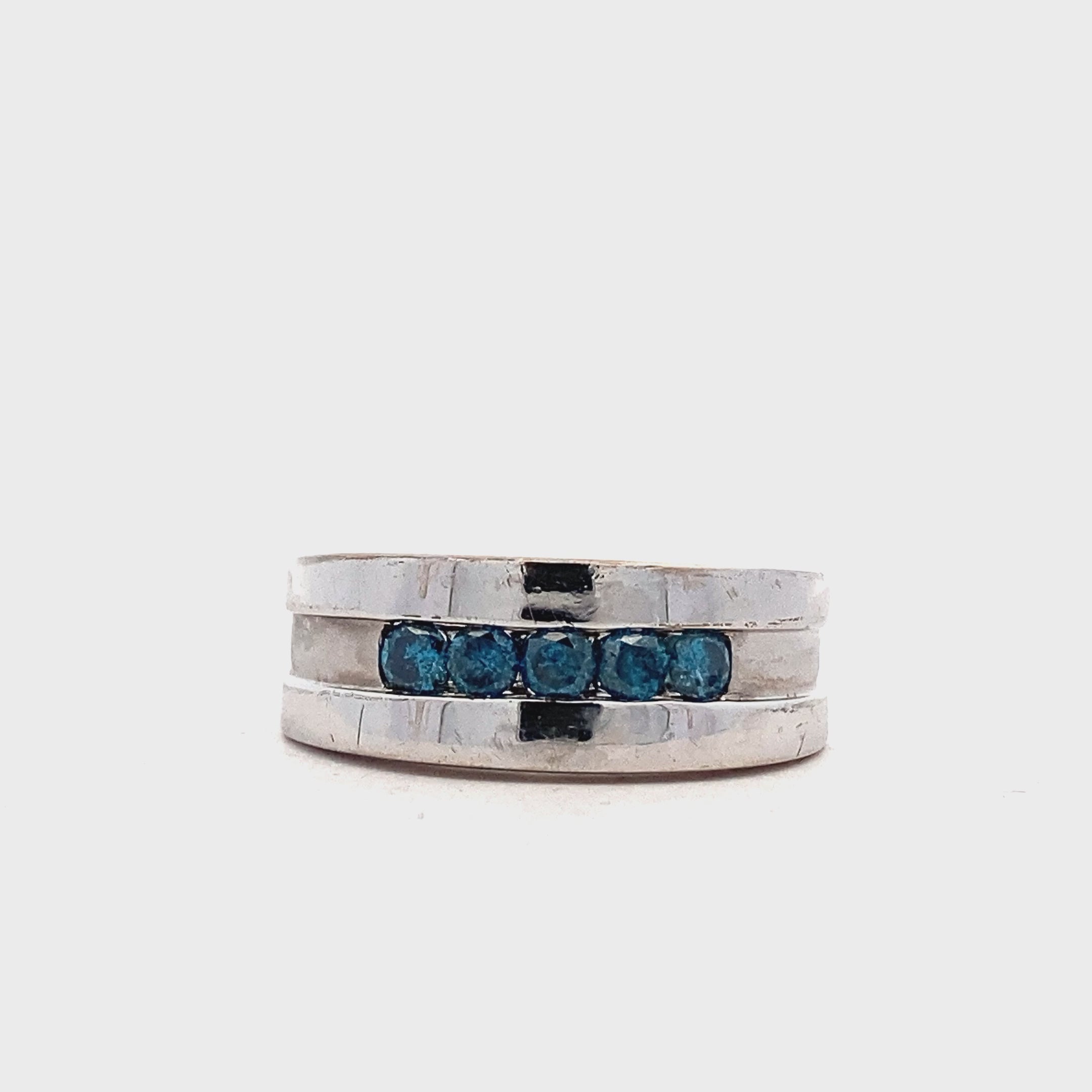 Silver Band Ring Irradiated Blue Diamond Ring