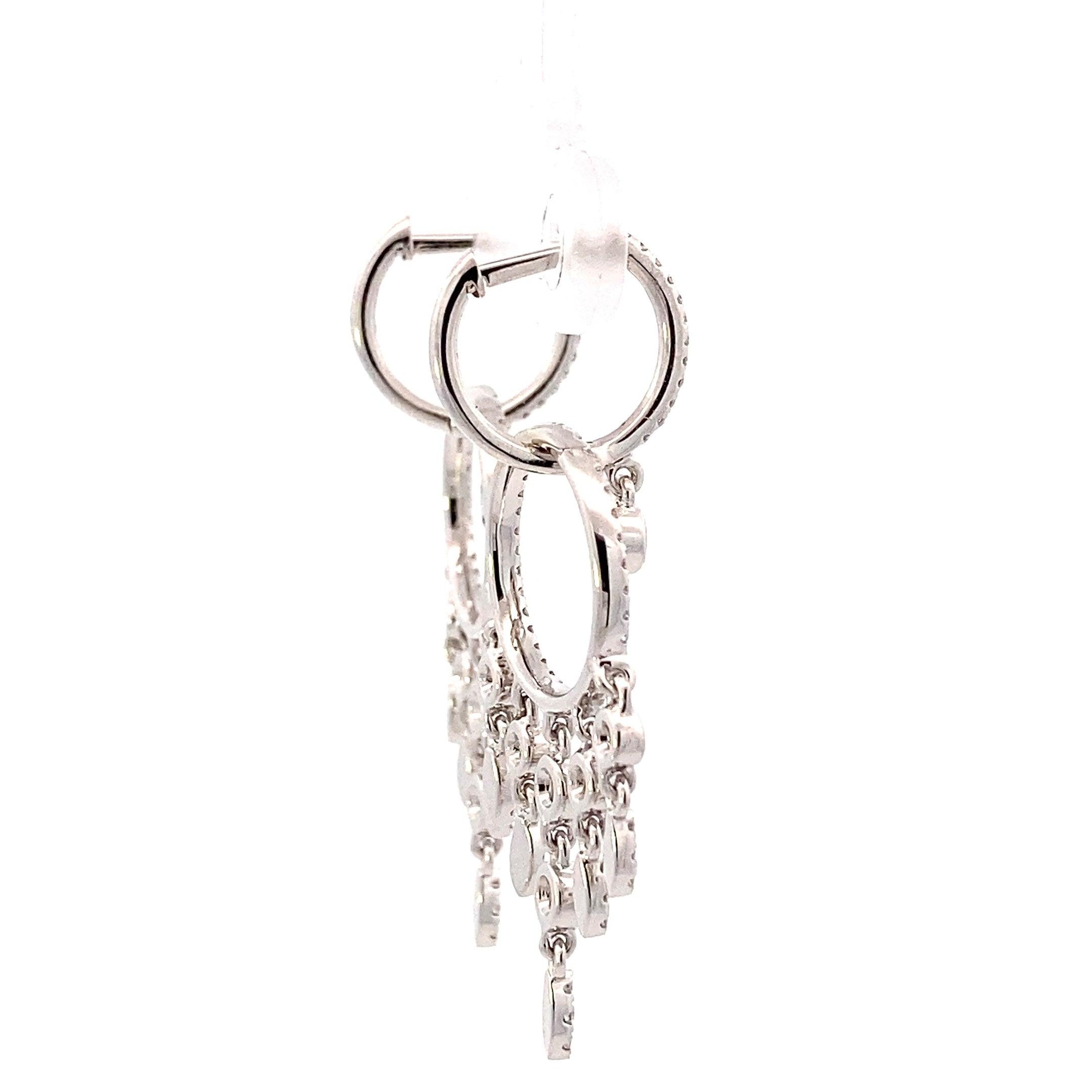 14K White Gold Diamond Dangle Hoop Earrings - 0.89ct - ipawnishop.com