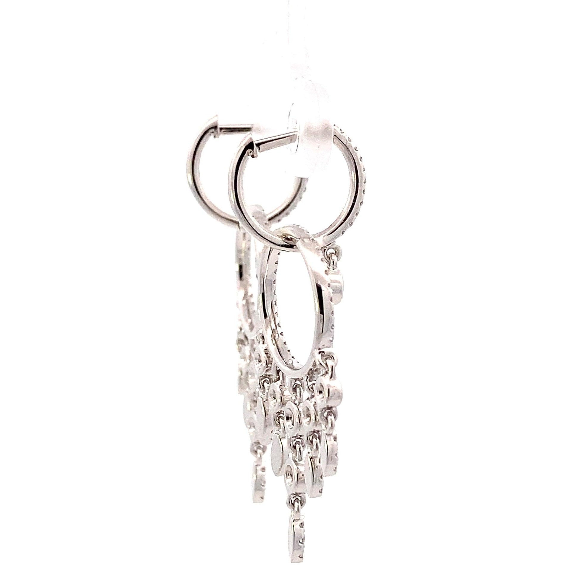 14K White Gold Diamond Dangle Hoop Earrings - 0.89ct - ipawnishop.com