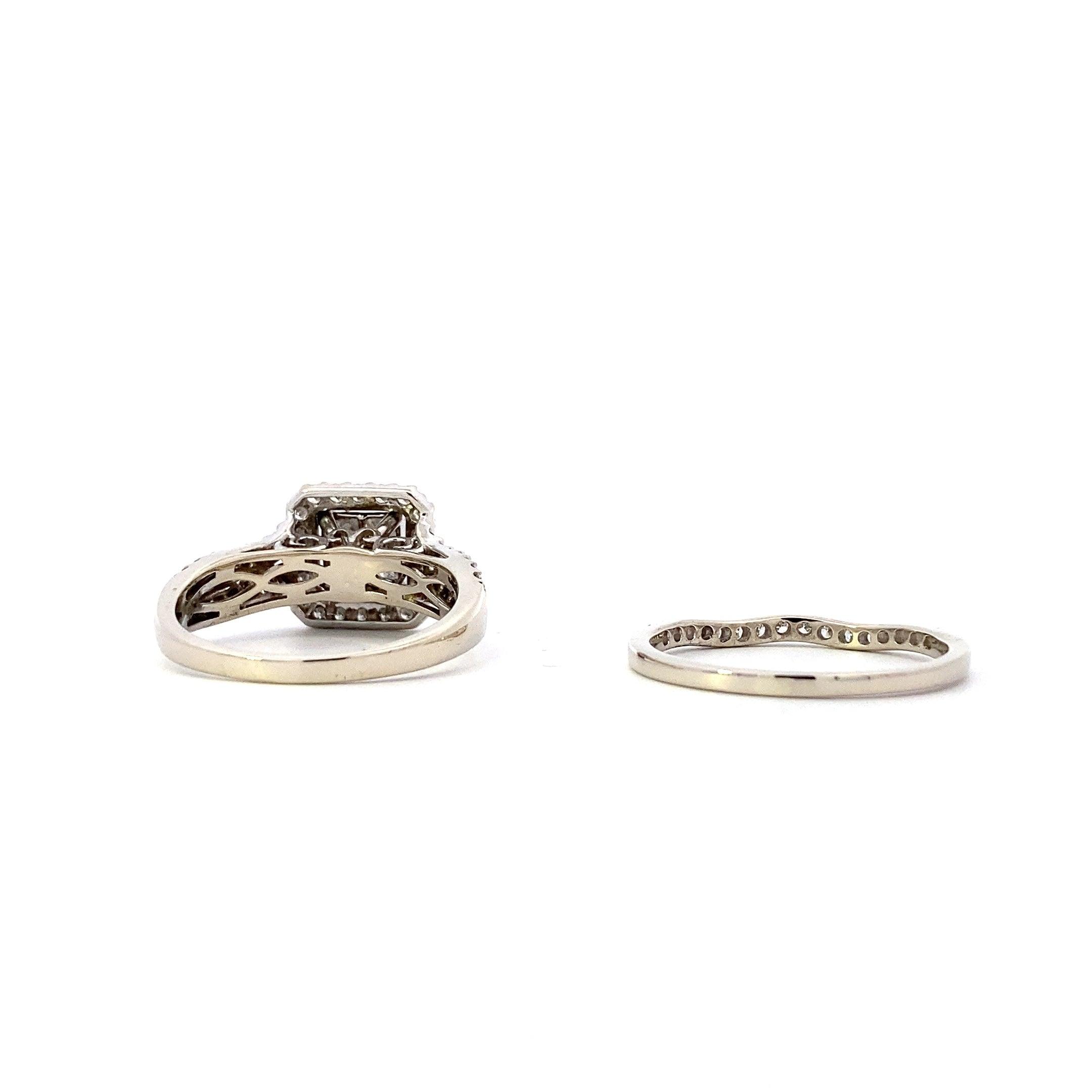 14K White Gold Diamond Engagement & Wedding Ring Set - 1.65ct - ipawnishop.com