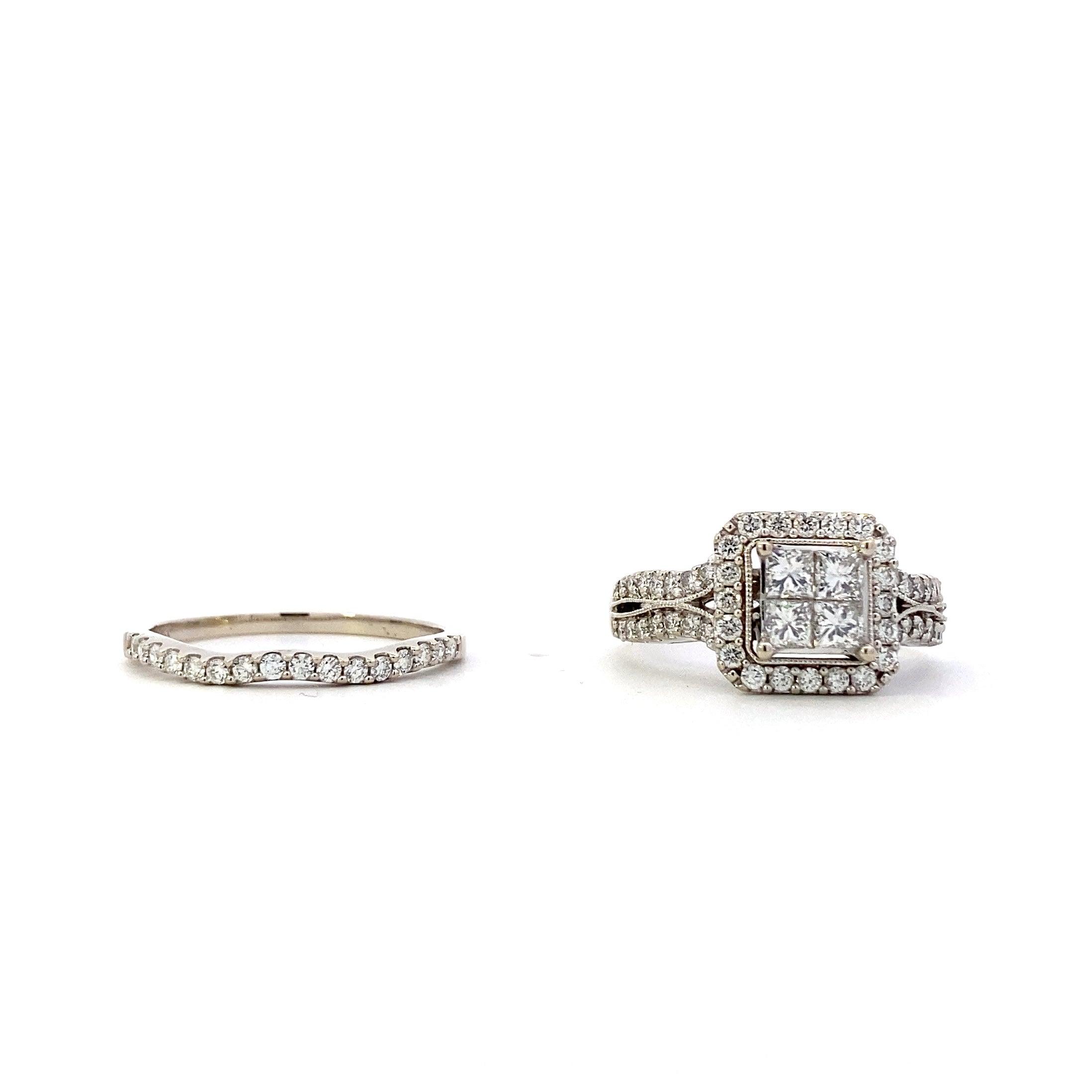 14K White Gold Diamond Engagement & Wedding Ring Set - 1.65ct - ipawnishop.com