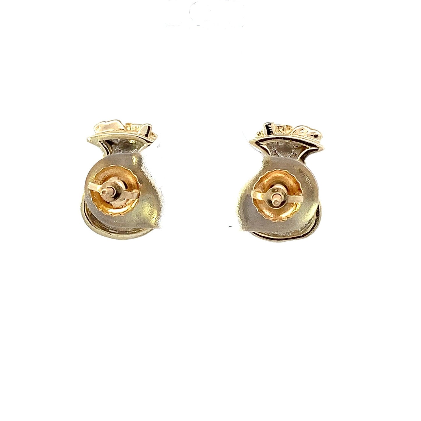 10K Yellow & White Gold CZ Money Bag Stud Earrings - ipawnishop.com