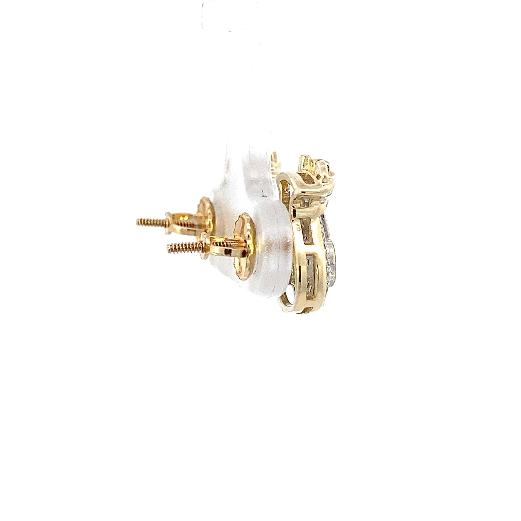 10K Yellow & White Gold CZ Money Bag Stud Earrings - ipawnishop.com
