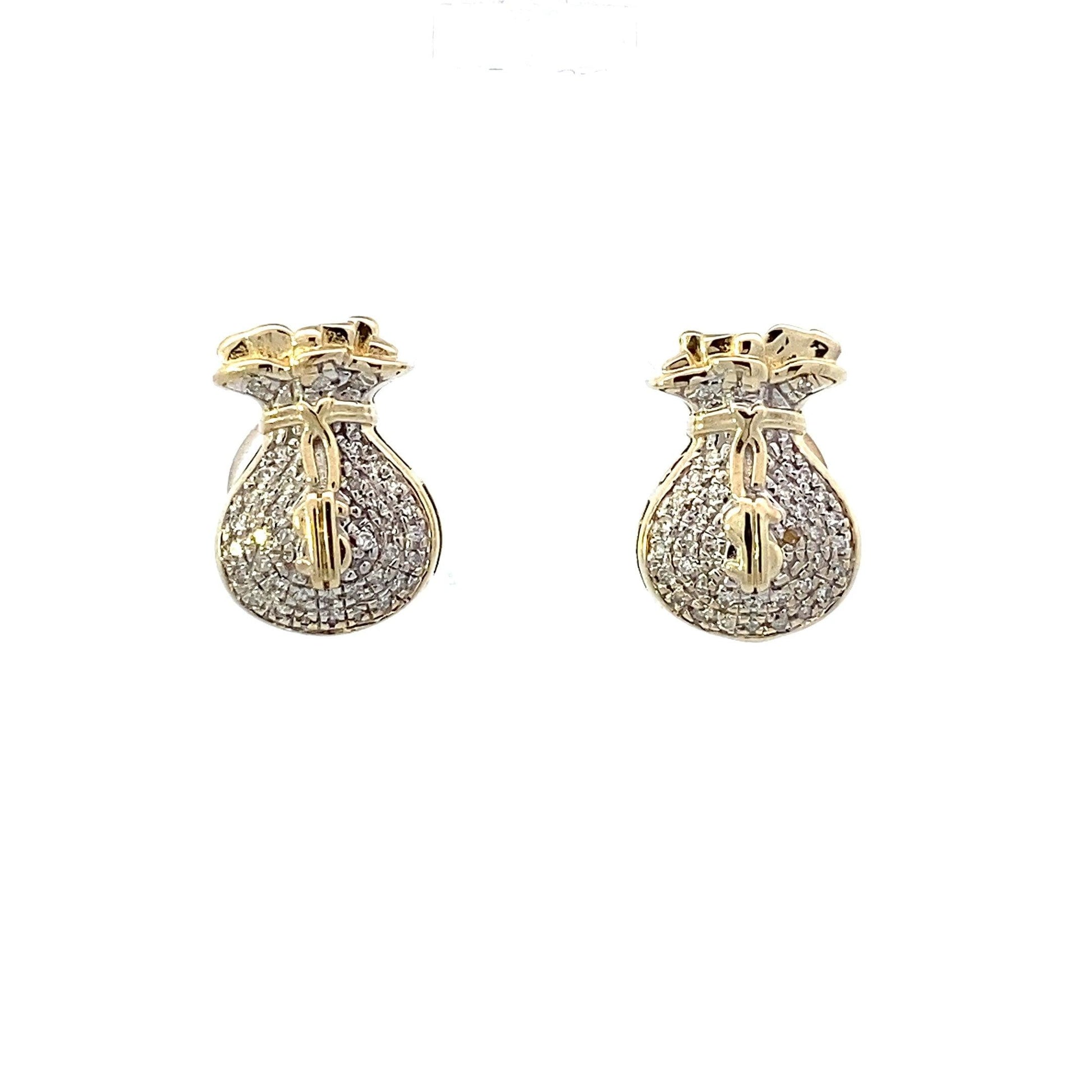 10K Yellow & White Gold CZ Money Bag Stud Earrings - ipawnishop.com
