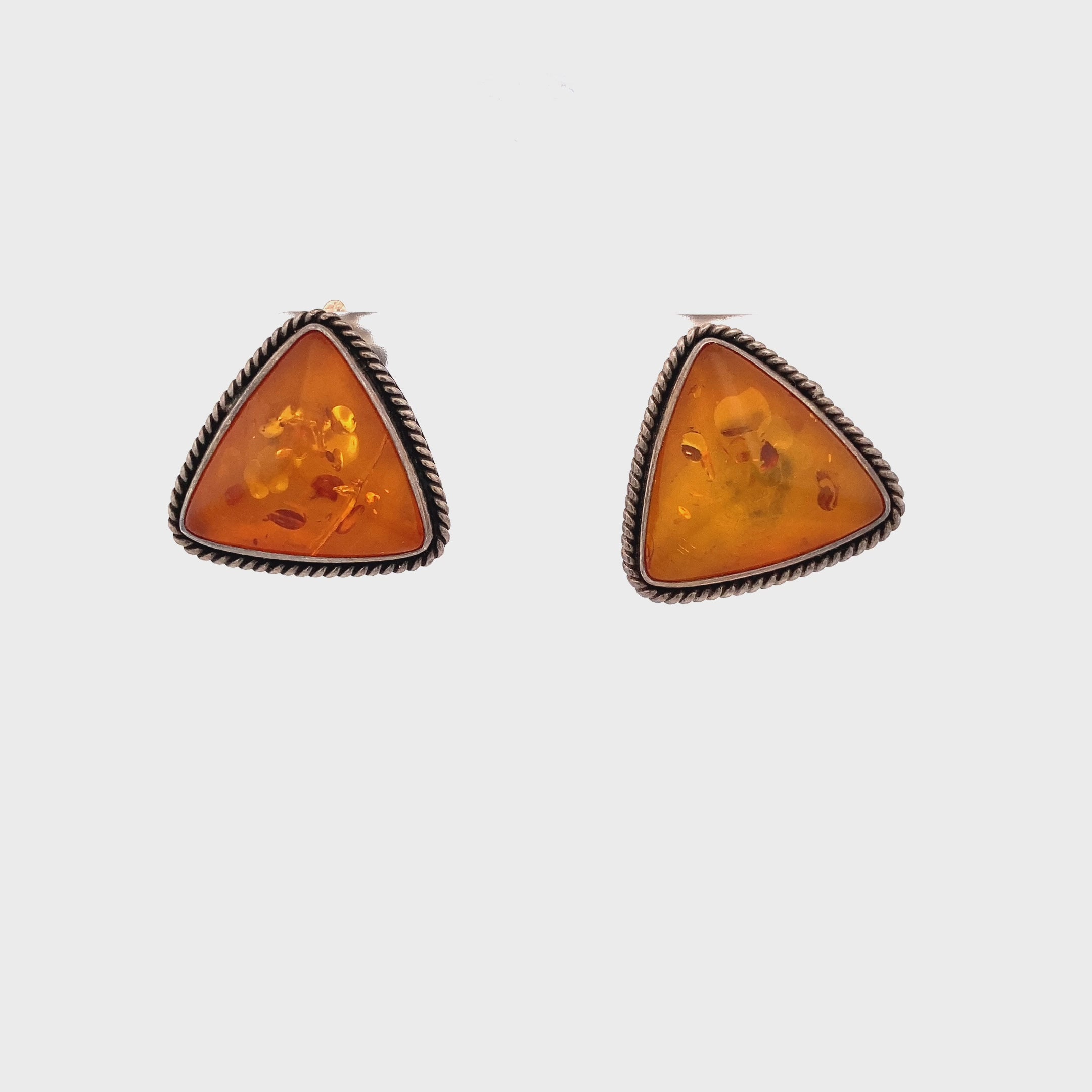 Lori Bonn Sterling Silver Modernist Cognac Baltic Amber Triangle Post Earrings