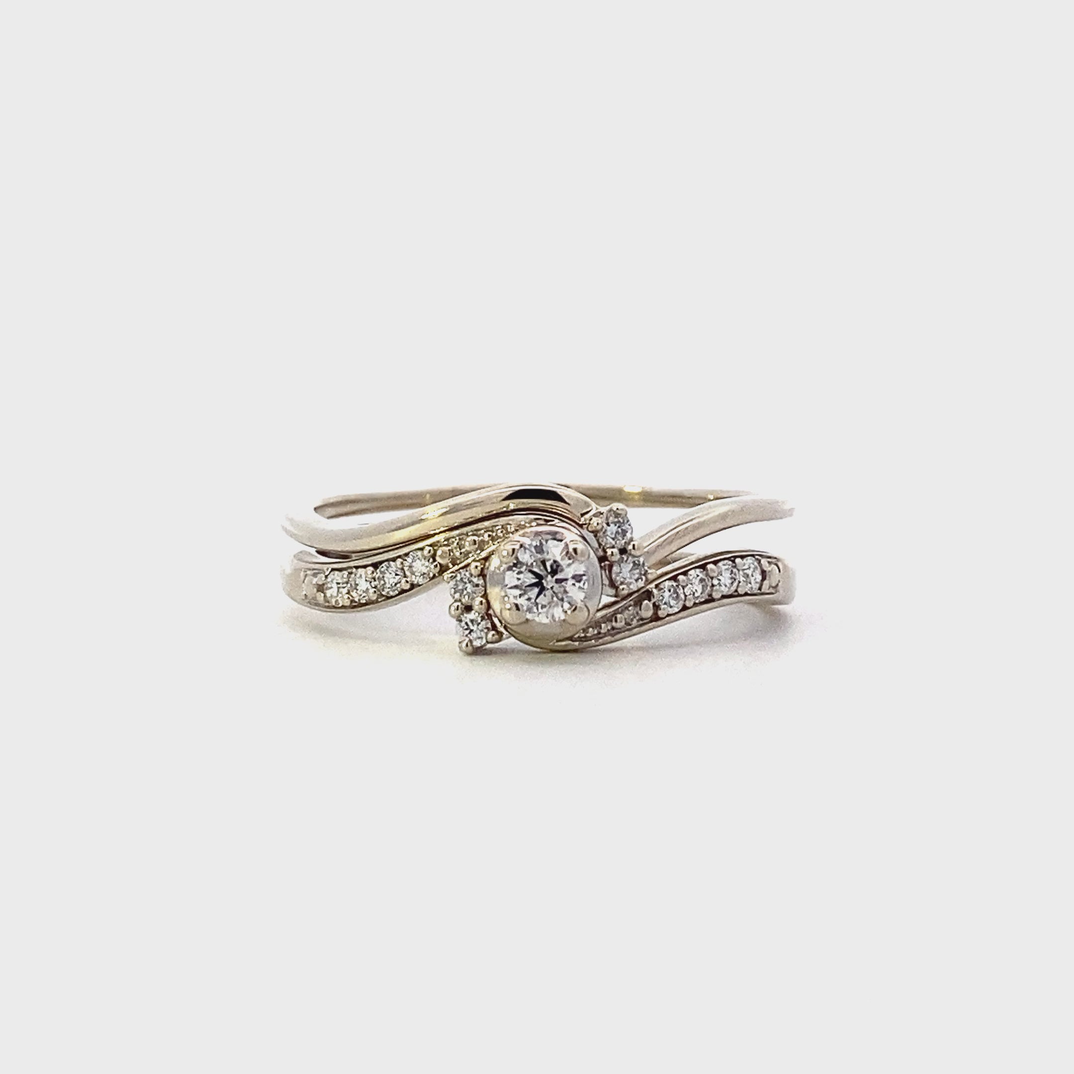 10K White Gold Diamond Engagement & Wedding Ring Set - 0.29ct
