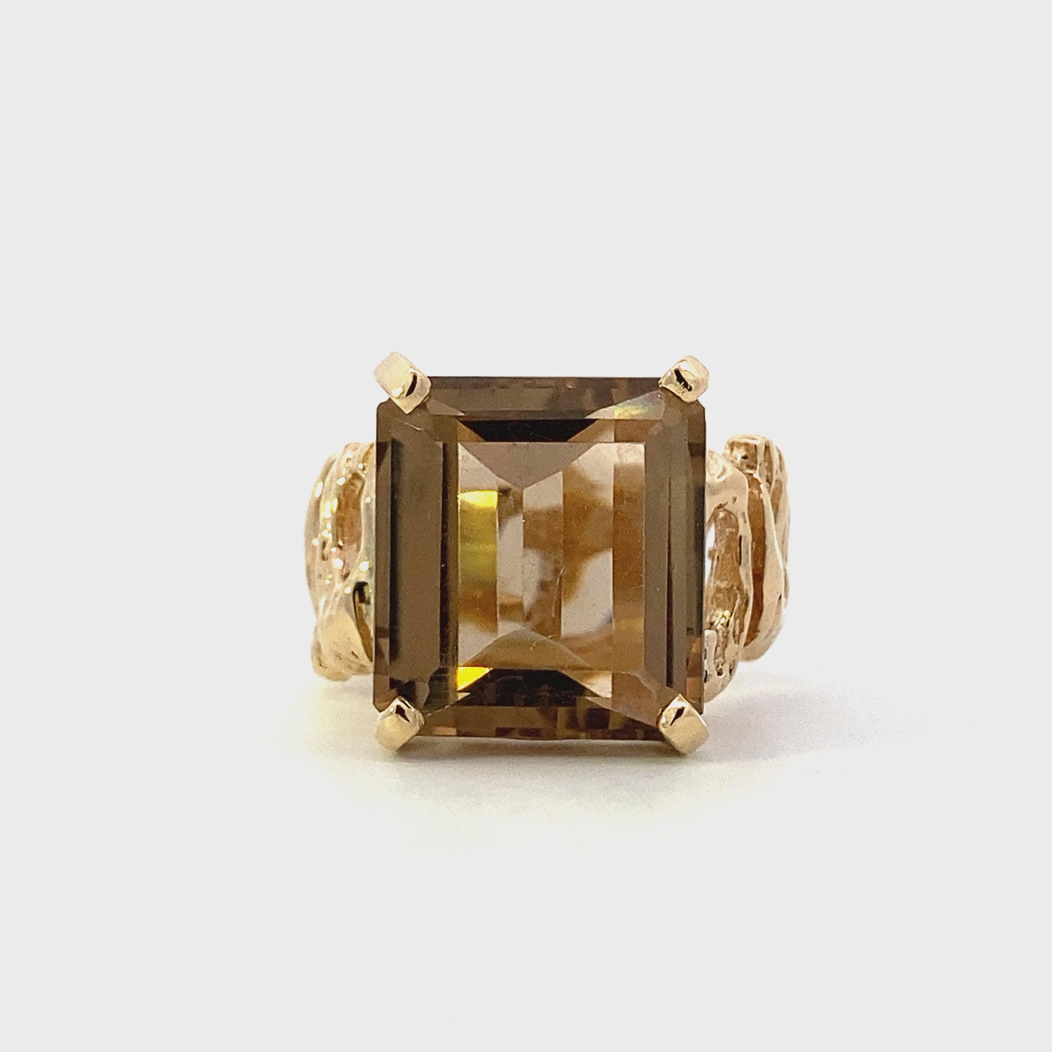 14K Yellow Gold Smokey Quartz Nugget Ring