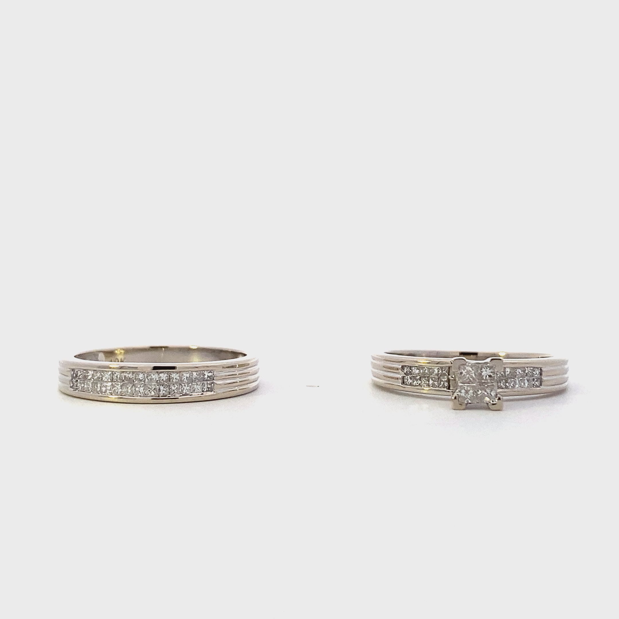 10K White Gold Diamond Engagement & Wedding Ring Set - 0.39ct