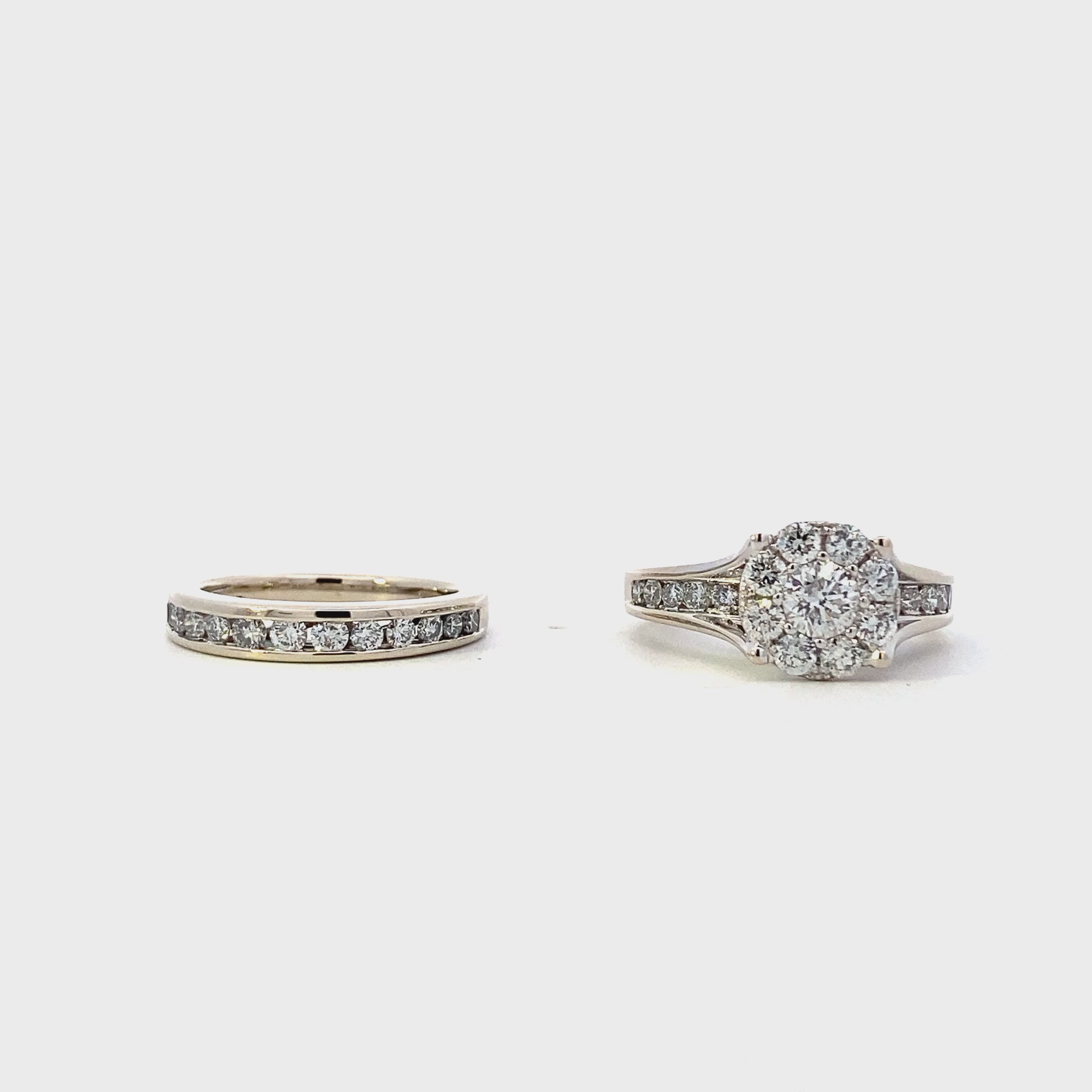 14K White Gold Diamond Engagement & Wedding Ring Set - 1.60ct