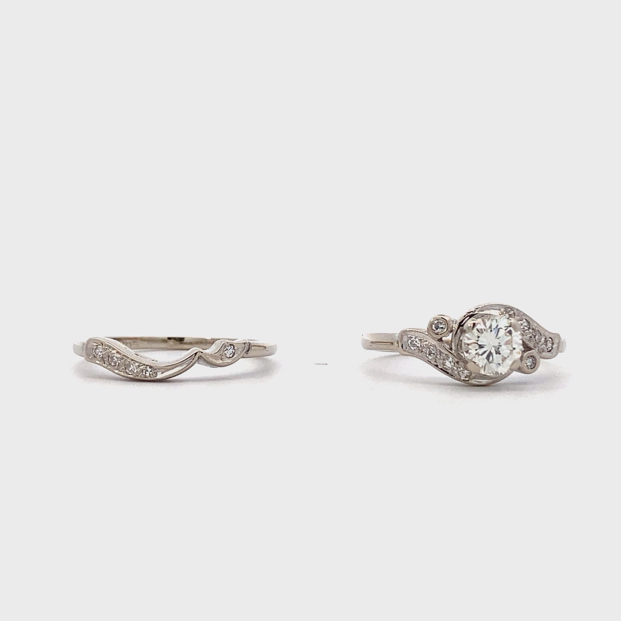 14K White Gold Diamond Engagement & Wedding Ring Set - 0.7ct