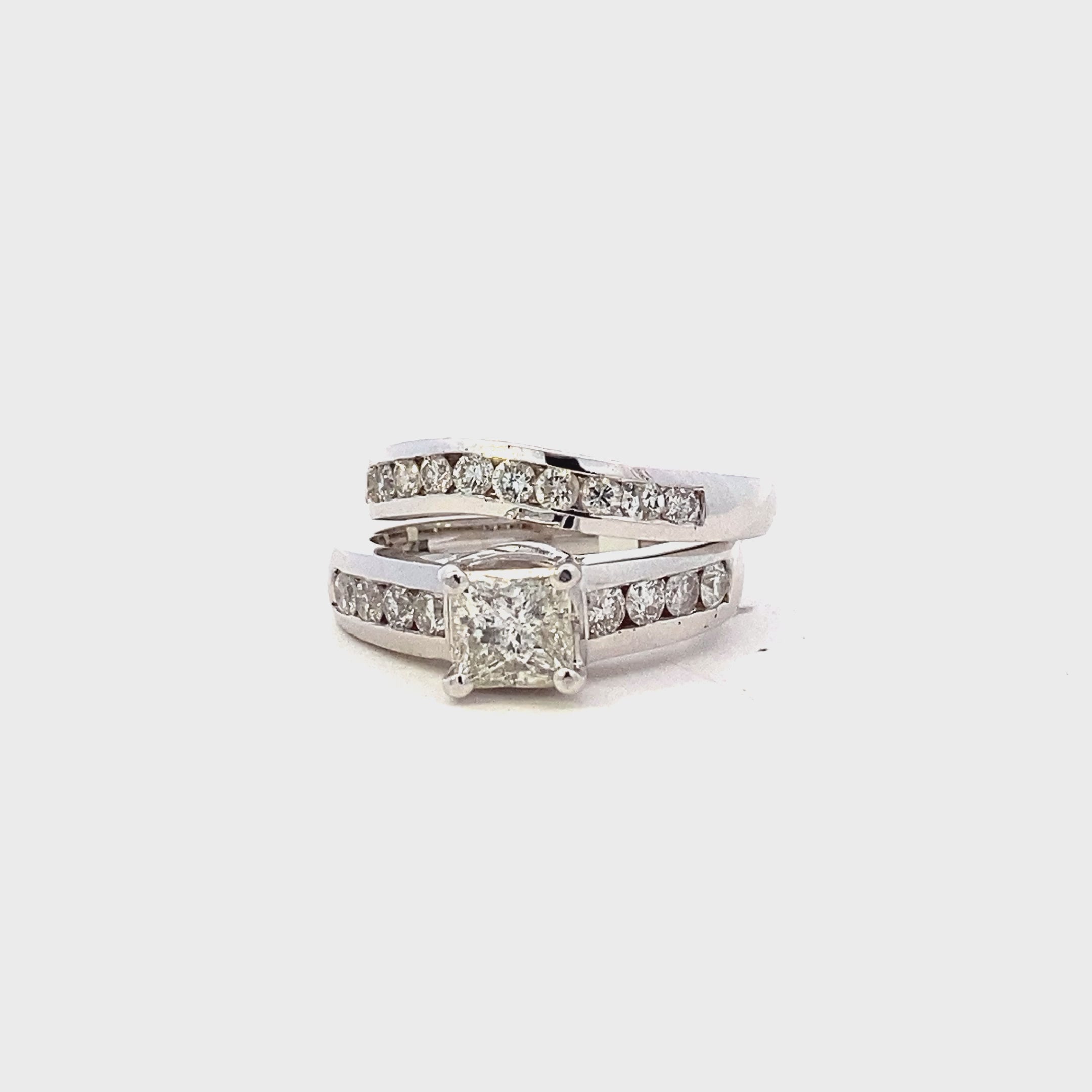 14K White Gold Diamond Engagement & Wedding Ring Set - 1.84ct