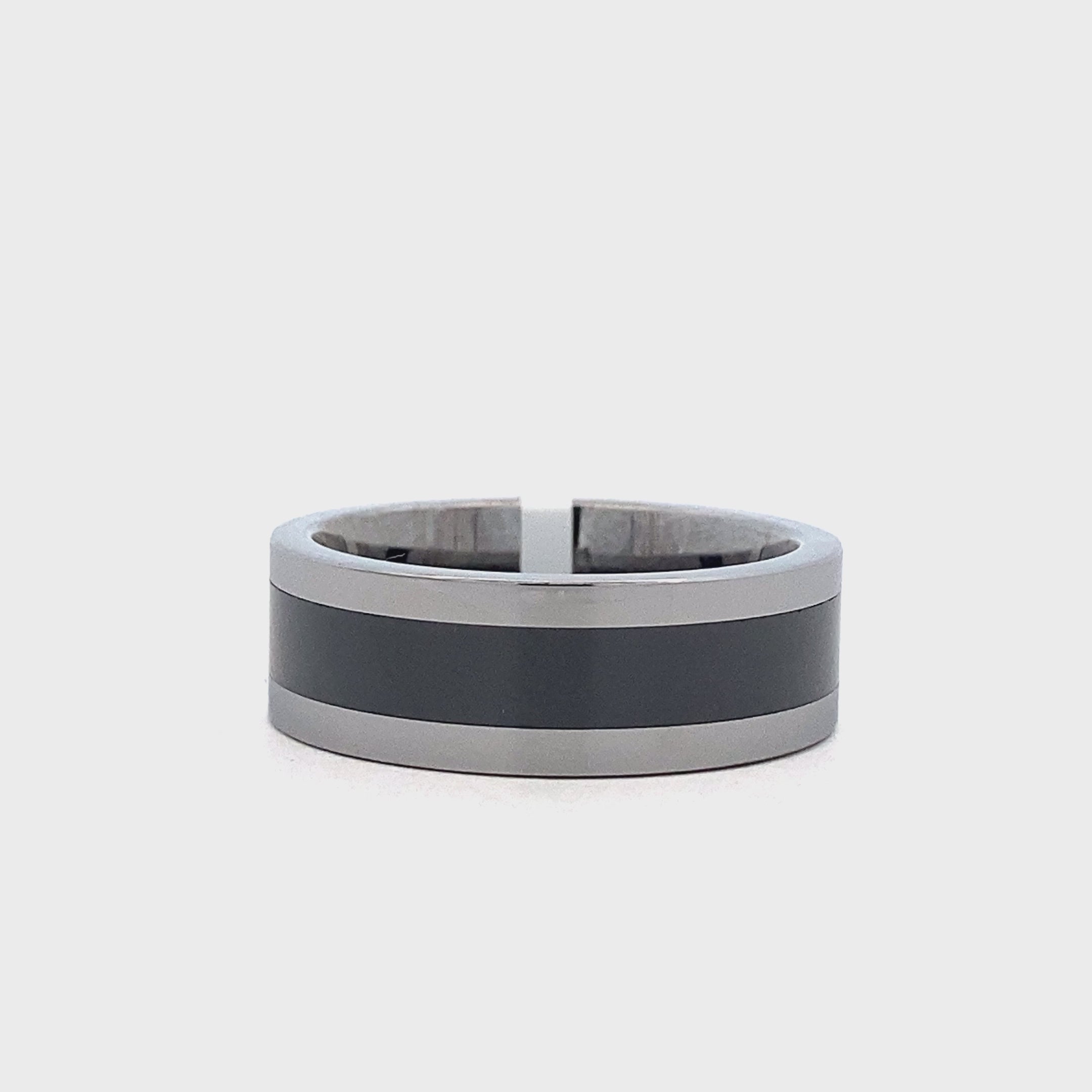 8MM Tungsten 900 Black Ceramic Stripe Inlay Men's Wedding Ring